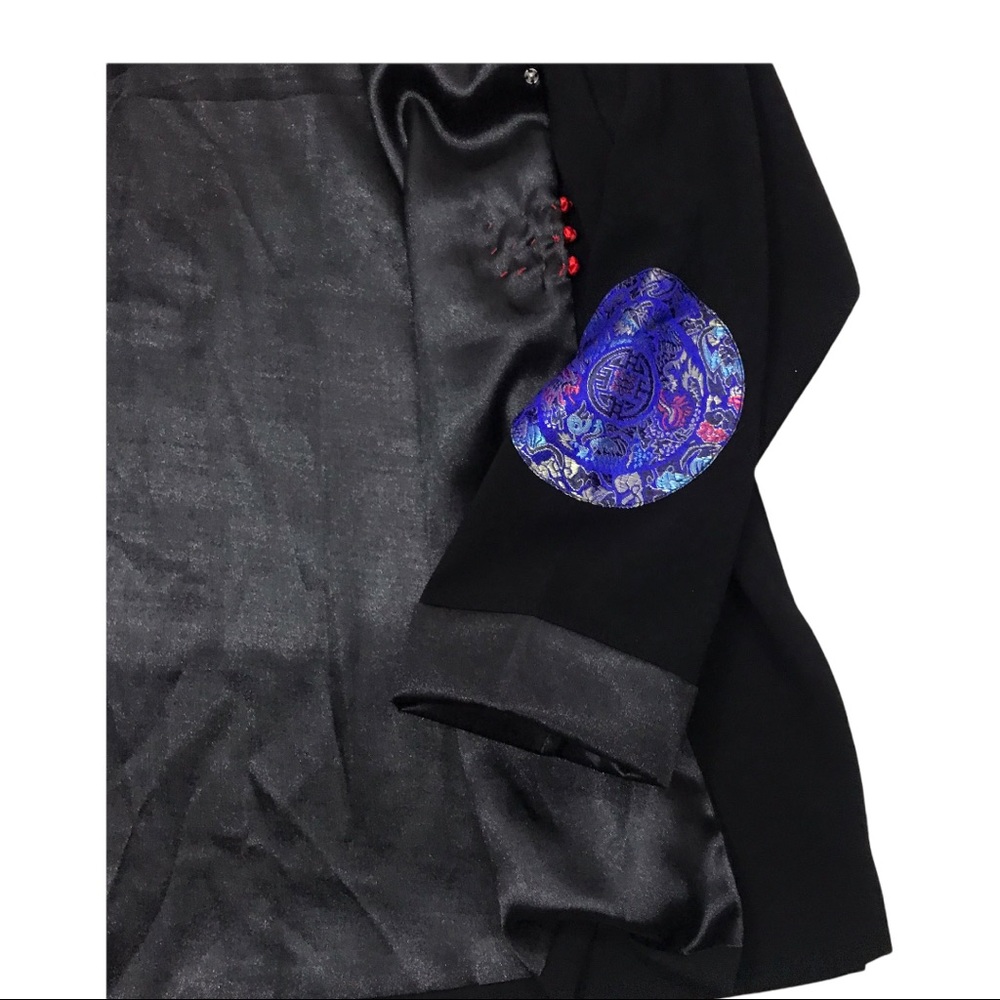 Vintage Women’s Large 100% Silk Black Brocade Trim Jacket Knot Closures - Picture 7 of 10